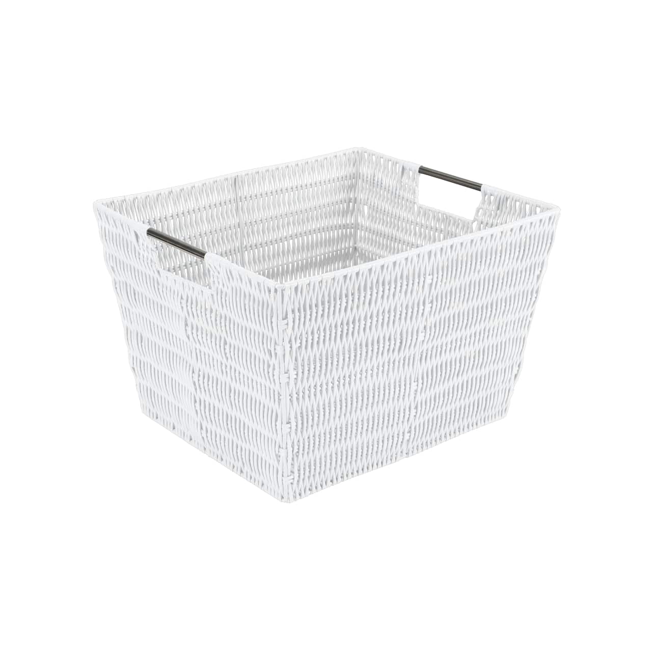 Simplify Large White Rattan Storage Tote Basket